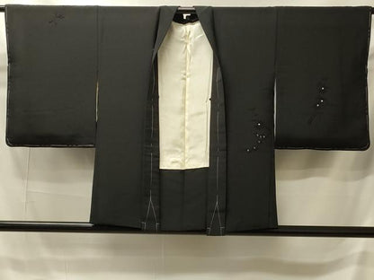 平和屋着物＃羽織　駒刺繍　総刺繍　雲取り枝花文　黒地　金銀糸　正絹　逸品　未使用　CABI6133in