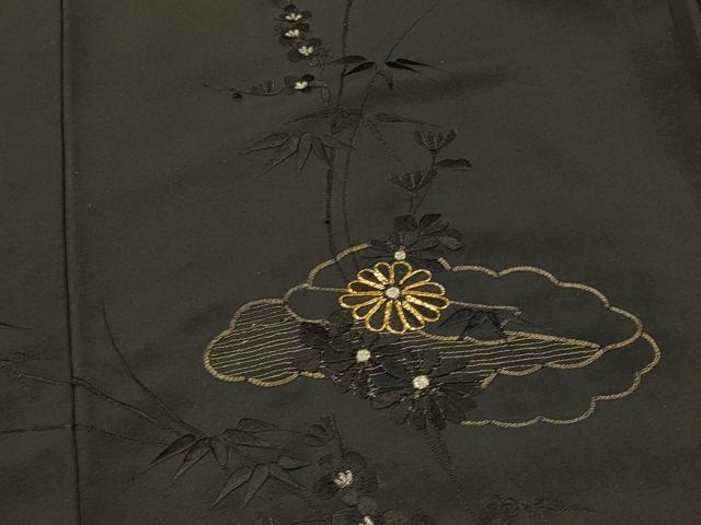 平和屋着物＃羽織　駒刺繍　総刺繍　雲取り枝花文　黒地　金銀糸　正絹　逸品　未使用　CABI6133in