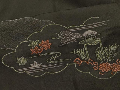 平和屋着物＃羽織　寿光織　雲重ね風景文　黒地　金糸　正絹　逸品　未使用　CABI6135in