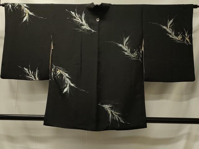 平和屋着物＃羽織　寿光織　草葉文　黒地　金銀糸　正絹　逸品　CABI6136in