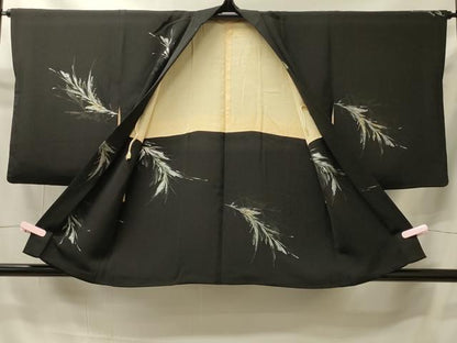 平和屋着物＃羽織　寿光織　草葉文　黒地　金銀糸　正絹　逸品　CABI6136in