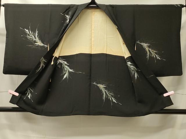 平和屋着物＃羽織　寿光織　草葉文　黒地　金銀糸　正絹　逸品　CABI6136in