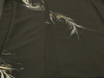 平和屋着物＃羽織　寿光織　草葉文　黒地　金銀糸　正絹　逸品　CABI6136in