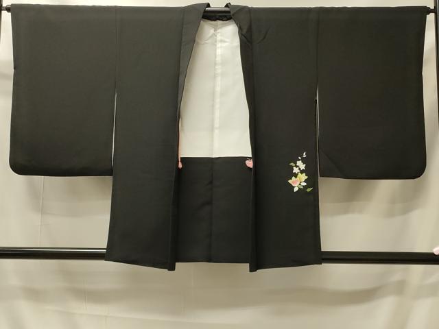 平和屋着物＃羽織　扇面草花文　黒地　金彩　正絹　逸品　CABI6141in
