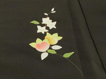 平和屋着物＃羽織　扇面草花文　黒地　金彩　正絹　逸品　CABI6141in