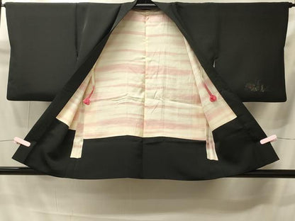 平和屋着物＃羽織　寿光織　渡り橋風景文　黒地　金糸　正絹　逸品　CABI6148in