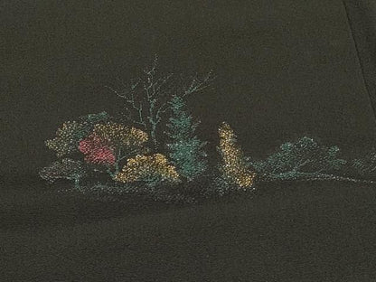 平和屋着物＃羽織　寿光織　渡り橋風景文　黒地　金糸　正絹　逸品　CABI6148in