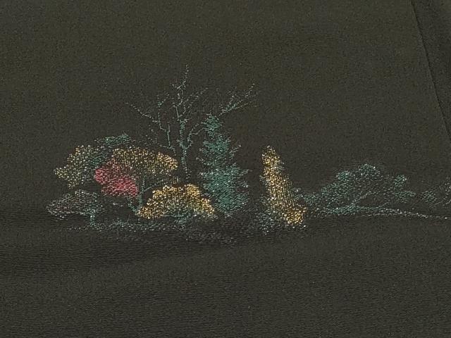 平和屋着物＃羽織　寿光織　渡り橋風景文　黒地　金糸　正絹　逸品　CABI6148in