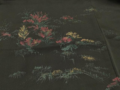 平和屋着物＃羽織　寿光織　渡り橋風景文　黒地　金糸　正絹　逸品　CABI6148in