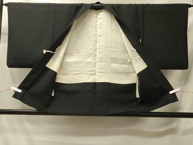 平和屋着物＃羽織　寿光織　御所車扇面花文　黒地　金銀糸　正絹　逸品　CABI6149in