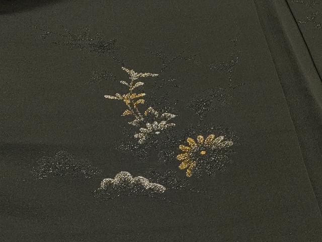 平和屋着物＃羽織　寿光織　御所車扇面花文　黒地　金銀糸　正絹　逸品　CABI6149in
