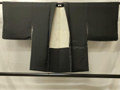 平和屋着物＃羽織　寿光織　雲取り吉祥文　黒地　銀糸　正絹　逸品　未使用　CABI6151in