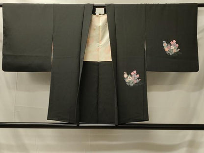 平和屋着物＃羽織　友禅　鉾　人物風景文　黒地　正絹　逸品　CABI6155in