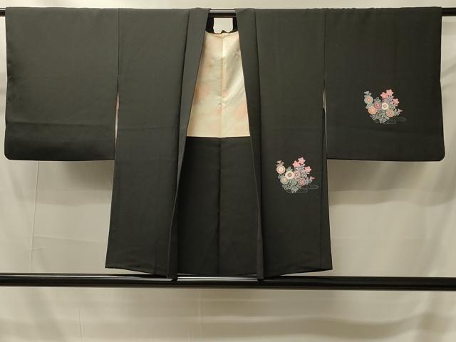平和屋着物＃羽織　友禅　鉾　人物風景文　黒地　正絹　逸品　CABI6155in