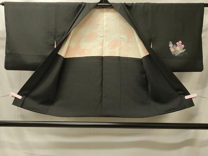 平和屋着物＃羽織　友禅　鉾　人物風景文　黒地　正絹　逸品　CABI6155in