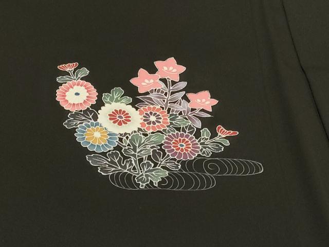 平和屋着物＃羽織　友禅　鉾　人物風景文　黒地　正絹　逸品　CABI6155in