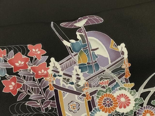 平和屋着物＃羽織　友禅　鉾　人物風景文　黒地　正絹　逸品　CABI6155in