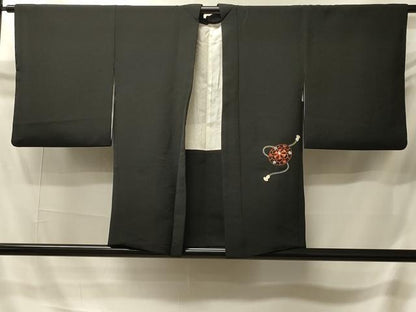 平和屋着物＃羽織　総刺繍　鏡裏花文　黒地　金糸　正絹　逸品　CABI6156in