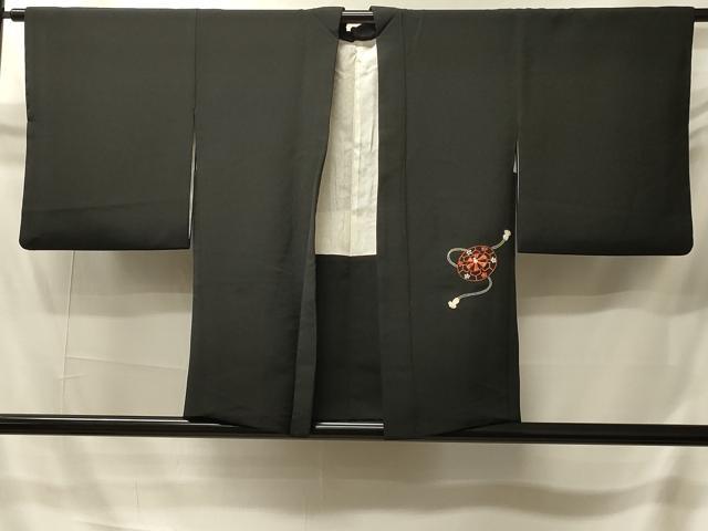 平和屋着物＃羽織　総刺繍　鏡裏花文　黒地　金糸　正絹　逸品　CABI6156in