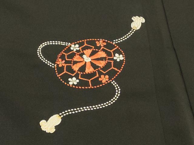 平和屋着物＃羽織　総刺繍　鏡裏花文　黒地　金糸　正絹　逸品　CABI6156in