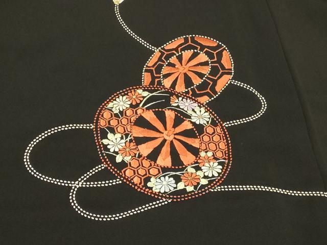 平和屋着物＃羽織　総刺繍　鏡裏花文　黒地　金糸　正絹　逸品　CABI6156in