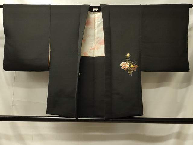 平和屋着物＃羽織　笹竹花文　黒地　金彩　正絹　逸品　CABI6157in