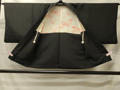 平和屋着物＃羽織　笹竹花文　黒地　金彩　正絹　逸品　CABI6157in