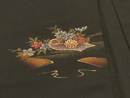 平和屋着物＃羽織　寿光織　花車文　黒地　金銀糸　正絹　逸品　CABI6158in