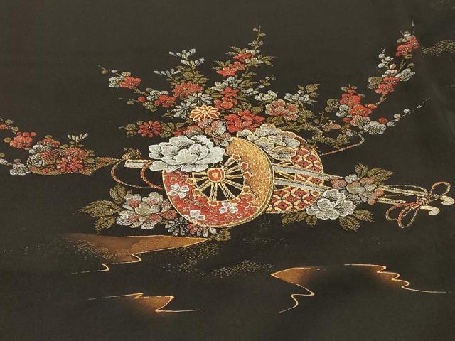 平和屋着物＃羽織　寿光織　花車文　黒地　金銀糸　正絹　逸品　CABI6158in
