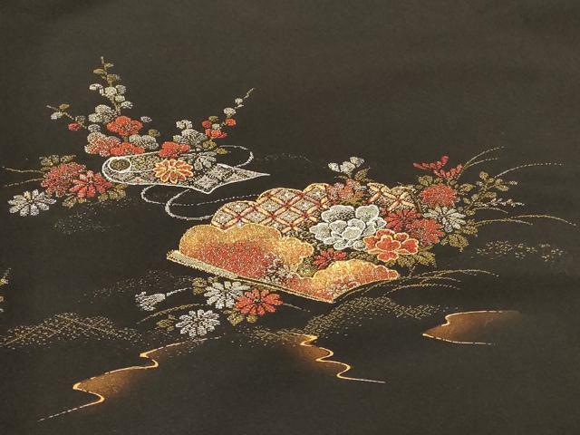 平和屋着物＃羽織　寿光織　花車文　黒地　金銀糸　正絹　逸品　CABI6158in