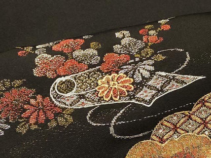 平和屋着物＃羽織　寿光織　花車文　黒地　金銀糸　正絹　逸品　CABI6158in