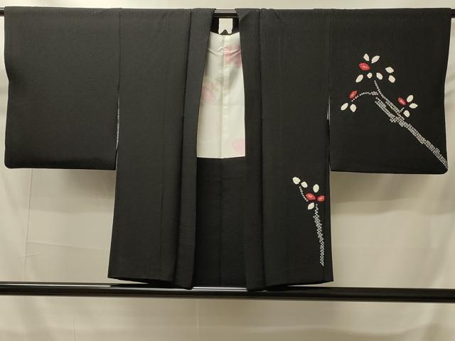 平和屋着物＃羽織　絞り　枝花文　黒地　正絹　逸品　CABI6162in