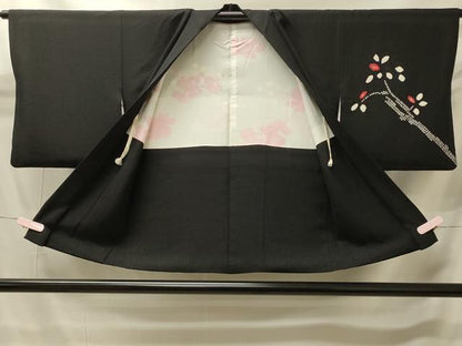 平和屋着物＃羽織　絞り　枝花文　黒地　正絹　逸品　CABI6162in