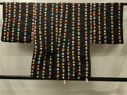 平和屋着物＃道中着　絞り　あられ間道　黒地　正絹　逸品　CABI6163in