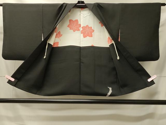 平和屋着物＃羽織　駒刺繍　枝楓文　黒地　金彩　正絹　逸品　CABI6165in