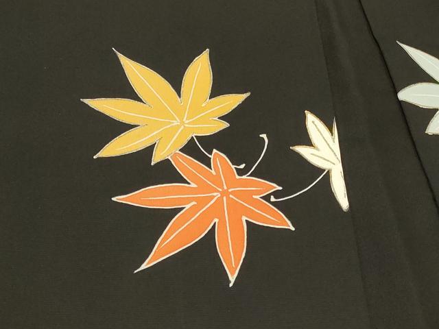 平和屋着物＃羽織　駒刺繍　枝楓文　黒地　金彩　正絹　逸品　CABI6165in