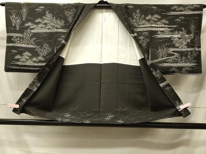 平和屋着物＃羽織　流水草花文　黒地　正絹　逸品　未使用　CABI6167in