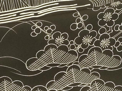 平和屋着物＃羽織　流水草花文　黒地　正絹　逸品　未使用　CABI6167in