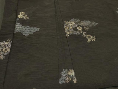 平和屋着物＃羽織　寿光織　吉祥草花文　黒地　銀糸　正絹　逸品　CABI6169in