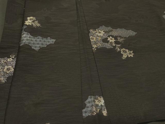 平和屋着物＃羽織　寿光織　吉祥草花文　黒地　銀糸　正絹　逸品　CABI6169in