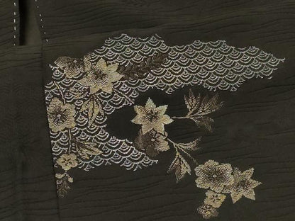 平和屋着物＃羽織　寿光織　吉祥草花文　黒地　銀糸　正絹　逸品　CABI6169in