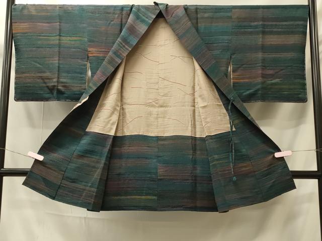 平和屋着物＃道中着　横段文　ロング丈　正絹　逸品　未使用　CABI6176in