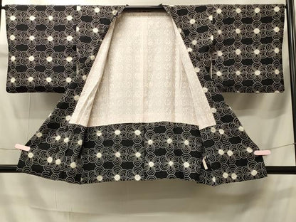 平和屋着物＃道行コート　絞り　花づくし　黒地　正絹　逸品　CABI6178in