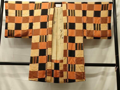 平和屋着物＃長羽織　市松文様　正絹　逸品　CABI6192in