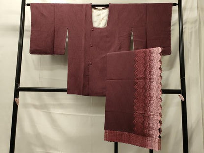 平和屋着物＃道行コート　ショール付き　色無地　抽象地紋　憲法色　正絹　逸品　未使用　CABI6193in