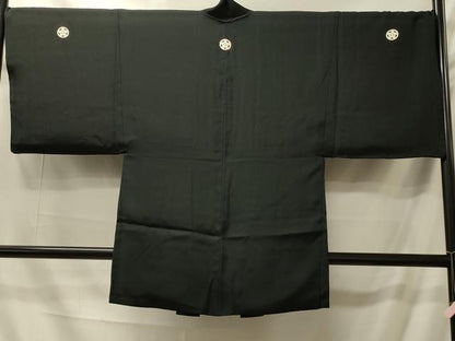 平和屋着物＃男性　長羽織　黒紋付き　正絹　逸品　CABI6200in
