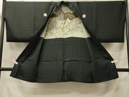 平和屋着物＃男性　長羽織　黒紋付き　正絹　逸品　CABI6200in