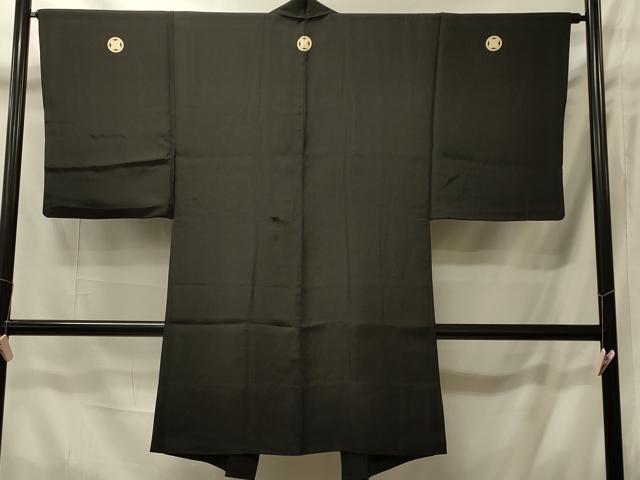 平和屋着物＃男性 長羽織 単衣 黒紋付き 正絹 逸品 CABI6203in