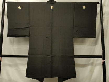 平和屋着物＃男性　長羽織　単衣　黒紋付き　正絹　逸品　CABI6203in