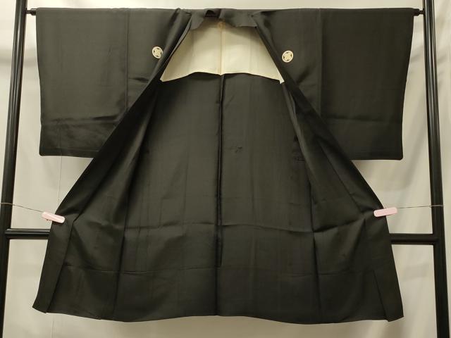 平和屋着物＃男性 長羽織 単衣 黒紋付き 正絹 逸品 CABI6203in